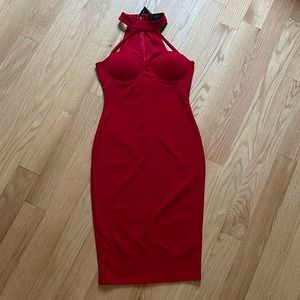 Cutout Halter neck red midi dress